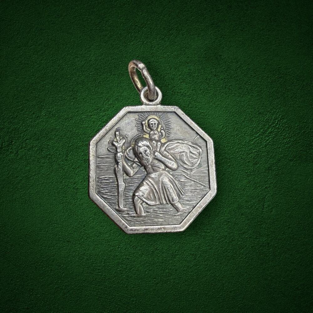 Vintage CREED Sterling Silver St Christopher Medal Pendant Catholic Religious